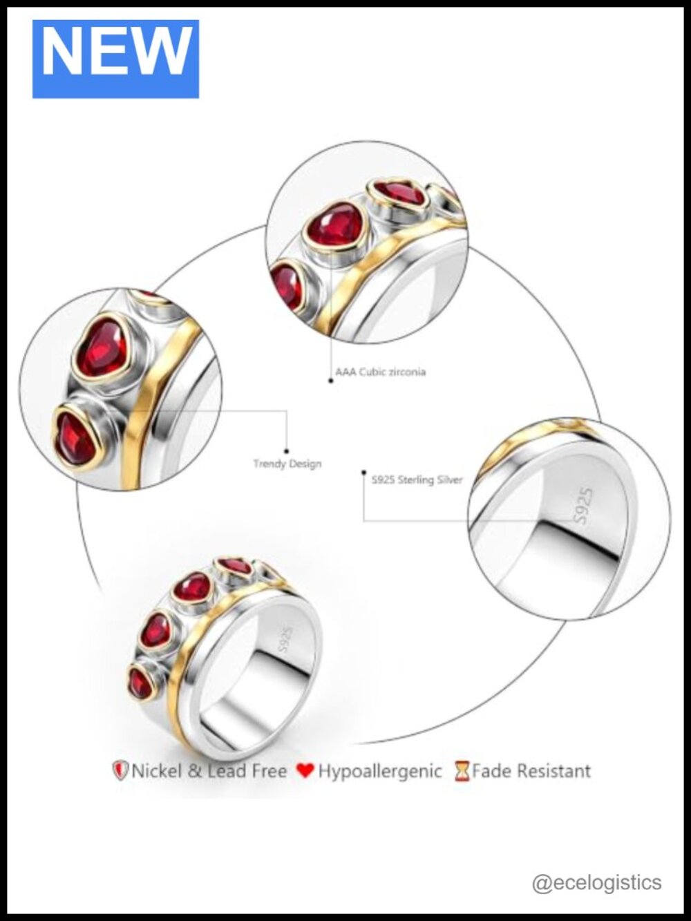 S925 Sterling Silver Heart Red Cabochon Band Ring Vintage Stackable - Picture 3 of 6